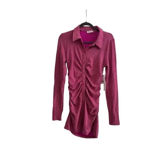 NWT Good American RUCHED PINK METALLIC SPARKLE MINI DRESS Size 3 or Large - Picture 2 of 8